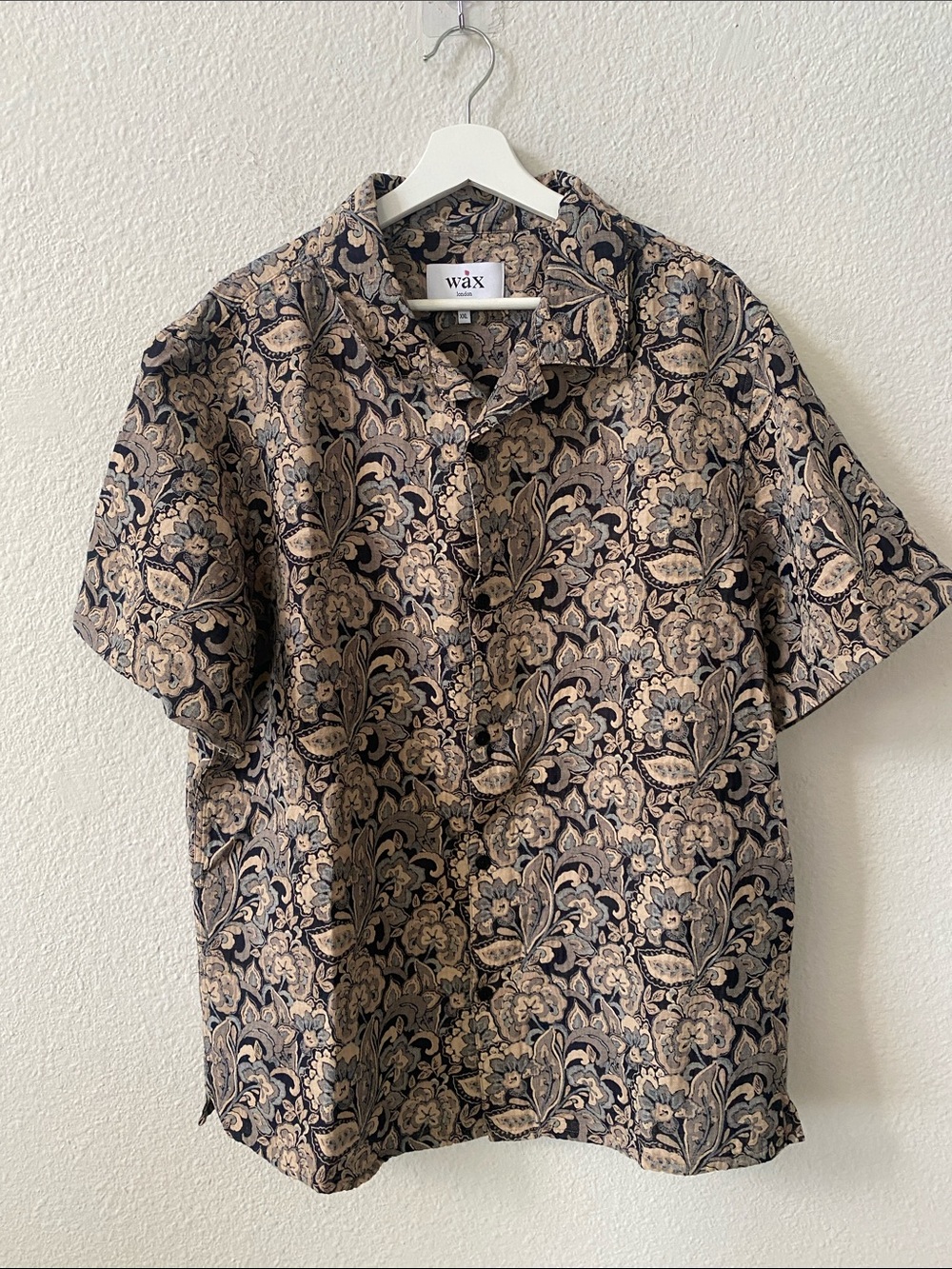 Wax London Didcot Shirt Brown Floral Jacquard Short Sleeve XXL